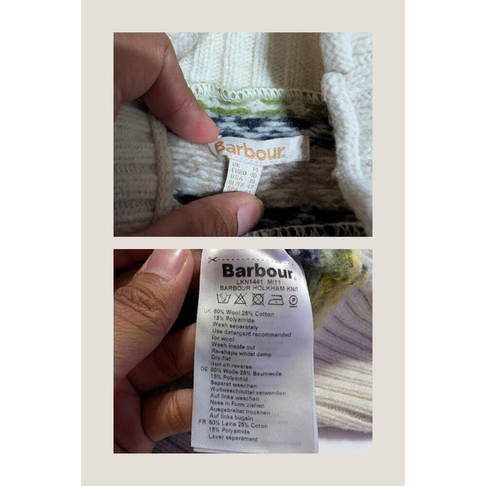 Barbour Holkham Wool Blend Knit Sweater Multicolor Crewneck Women’s Size 10 USED - Picture 7 of 8